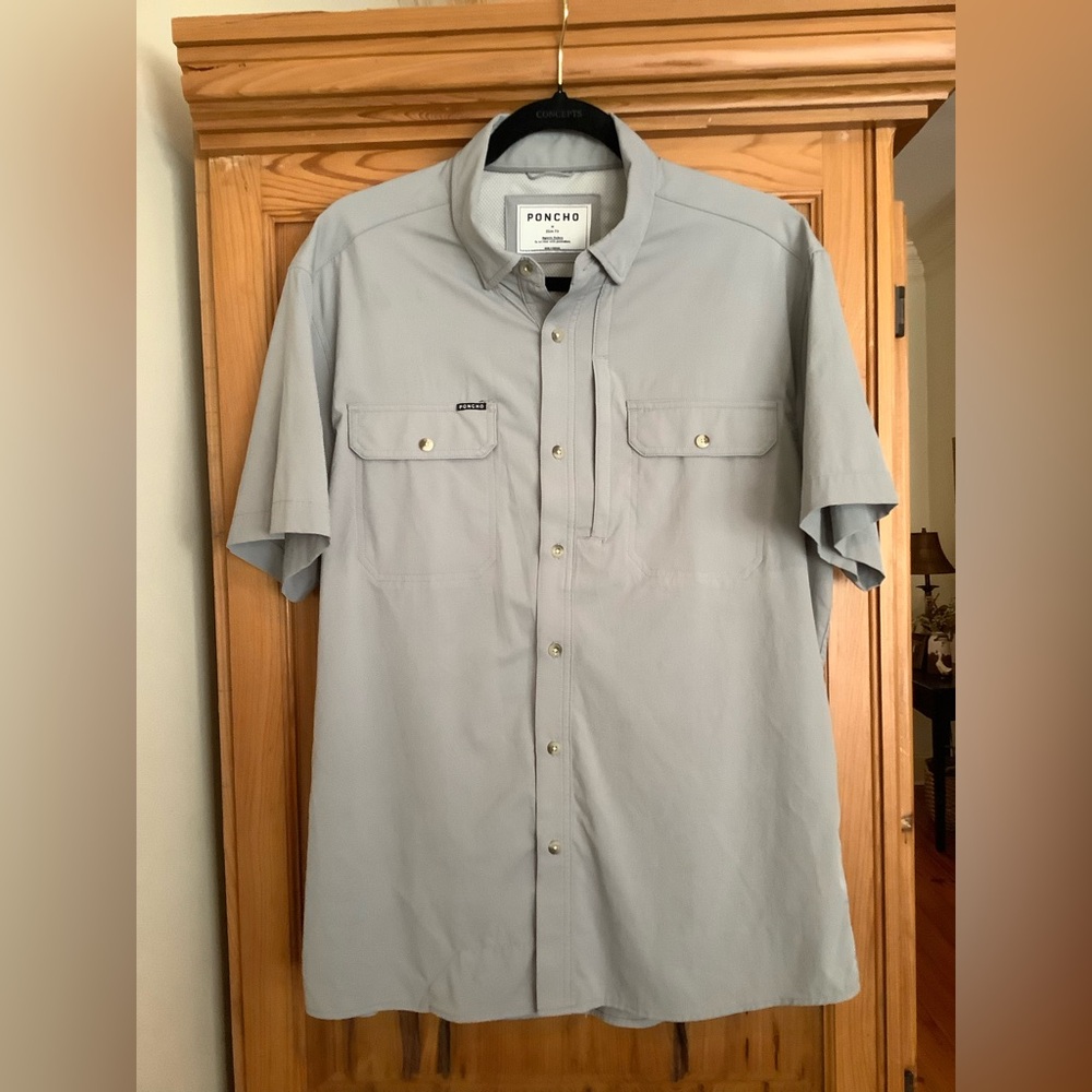 Poncho Men's Casual Gray Button Down Shirt